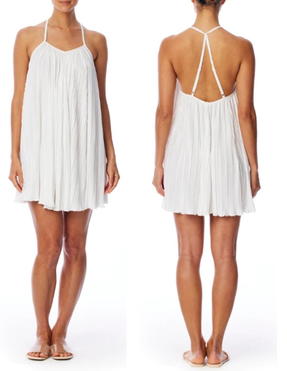 NWT LBLC the Label Norma Sleeveless V-Neck Pleated Mini Dress White Women's M